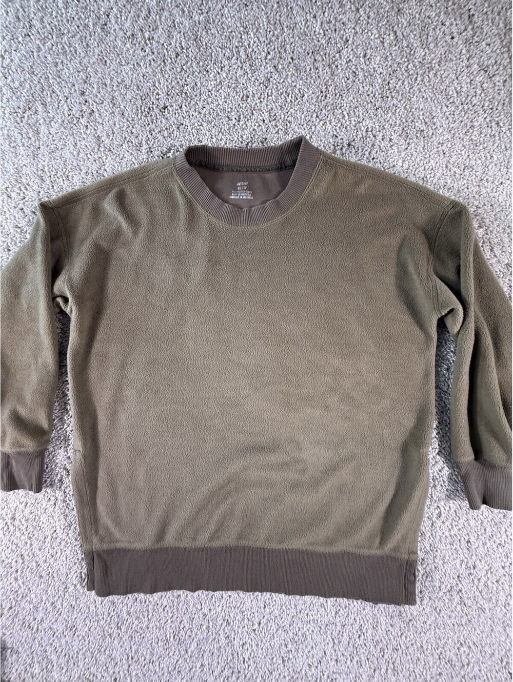 Aerie Cozy Desert Crewneck Sweatshirt Distressed Fuzzy Green Size Small
